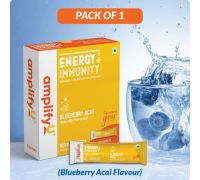 AmplifyU ENERGY & IMMUNITY POWDER Blueberry Acai Flavour Energy Drink - 10 Sachets, Blueberry Flavored
