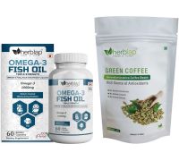 herblap Combo Omega 3 Fish Oil 60 softgels + Green Coffee Beans 200gm - 2 x 30 No
