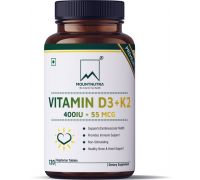 mountnutra Vitamin D3 with K2 as MK7 Supplement  - 120 Veg. Tablets - 120 Tablets