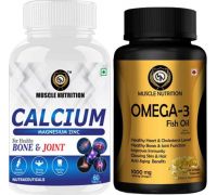 Muscle Nutrition Calcium Magnesium ,For Bone Health & Joint Support - 60 Tablets +Omega 3 Fish Oil - 60 Tablets