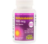 Natural Factors B12, Methylcobalamin, 1000 mcg, 180 Chewable Tablets - 1000 No