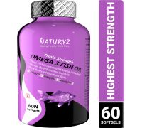 NATURYZ Triple Strength Omega 3 Fish Oil with 2450 mg Omega 3-6-9 - EPA 1200mg DHA 800mg - 60 No